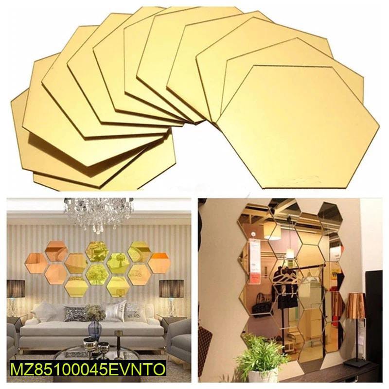 Golden Acrylic Hexagon Wall Decor 6 pcs - Extra Large